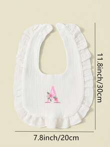 3pcs Soft Comfortable Pure Cotton Crepe 26 Letter Embroidered Ruffle Edge Cute Baby Bibs, Princess Style Lace Design, Suitable For All Seasons, Baby Feeding Drool Bibs - Multicolor - View 6