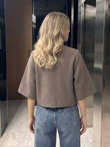Women's Elegant Mid-Sleeve Knit Cardigan, Autumn Style - Camel - View 3
