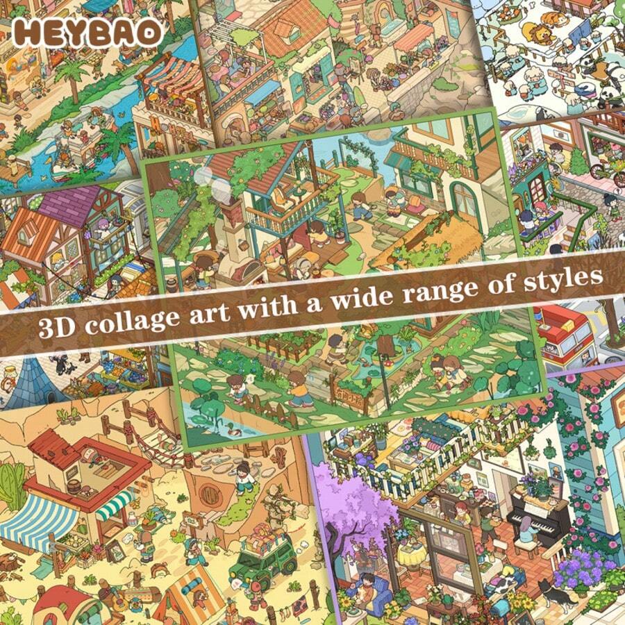 HEYBAO Fantasy Mini World 3D Scene Sticker DIY Craft Set, Dreamy Life Sticker Book Gift Collection