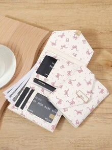 Fashionable Women's Bow Short Credit Card Storage Bag, Simple And Casual Multifunctional Card Holder, Three Fold Buckle Women's Wallet - White - View 7
