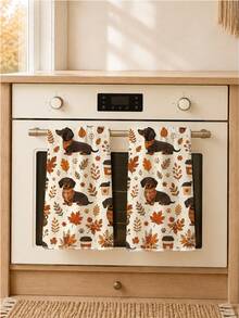 2pcs Minimalist Cute Dachshund Pumpkin Maple Leaf Pattern Kitchen Towels, Soft Polyester Dish Cloths, Suitable For Kitchen Decor, Kitchen Cleaning, Holiday Party Decoration, Kitchen Bathroom Supplies Home Essentials, Home Decor, Housewarming Gift - Multicolor - View 7