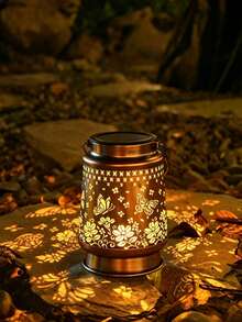 1PC Antique Bronze Hollow Butterfly Solar Hanging Lantern, Shadow Projection LED Solar Lamp, Outdoor Waterproof Decor Ornament For Patio Yard Porch Garden Daily & Festival Lighting - Multicolor - View 1