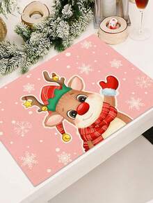1pc Christmas Series Pattern Printed Table Runner, 4pcs Christmas Pattern Printed Placemats, Suitable For Holiday, Party, Birthday, Dinner, Kitchen Dining Table Decor, All-Season Room Decoration, Home Textile Table Runner - Multicolor - View 1