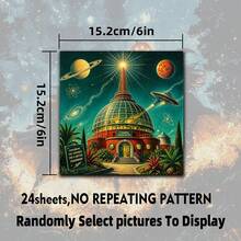 24 Sheets Vintage Space Sci-Fi Scrapbook Paper, 6 Inch Square Astronaut Rocket Planet Universe Illustration Background Paper Material Decoration DIY, Vintage Journal, Junk Journal Greeting Card Planner Scrapbook Background Card Mat - Square - View 5