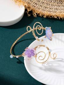 1pc Fashion Niche Design Summer Vacation Vibe Elegant Light Purple Flower Shaped Adjustable Arm Cuff For Women - Purple - View 4