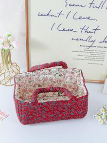 1pc Practical Patterned Storage Basket, Sundries Storage Basket, Toy Storage Basket, Laundry Basket, Lipstick, Makeup Brush And Skincare Storage Basket, Home Decor, Portable Picnic Basket - Multicolor - View 9