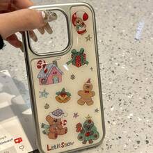 1 Christmas Tree Bear Cartoon Gift Box Phone Case With Silver Plated Edge Compatible With Apple 18Promax/11/12/13/14 Plus/15/16/17 Pro - Silver - View 1