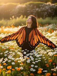 Plus Size Women Cottagecore Butterfly Jacquard Sweater Vintage Knit Cropped Cardigan Ribbed Hem Open Front Top Fall Winter - Orange - View 4