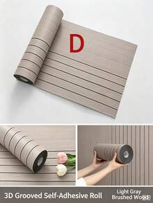 3 Meters/Roll 3D Grooved Self-Adhesive Wall Panel Roll, Brushed Wood Grain & Herringbone Texture Peel And Stick Decorative Wall Sticker, Suitable For Home Living Room Bedroom Renovation - Upgraded Version - View 7