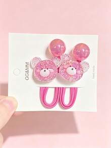 10PCS Cute Sparkly Glitter Cartoon Hair Ties For Little Girls, Bear Rabbit Heart Star Design Elastic Hair Bands, Princess Style Kids Hair Accessories - Multicolor - View 4