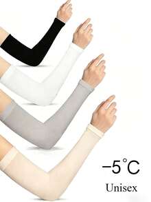 4 Pairs Women Solid Black White Beige Tube Arm Sleeves, Fabric Sun Protection Cover - Multicolor - View 1