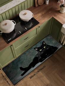 1pc Cool Black Cat Pattern Diatomaceous Earth Kitchen Mat, 3.5mm Trimmable, Sponge Pressure Relief Rubber Bottom Easy To Clean, Kitchen Entryway Laundry Room Living Room Universal Anti-Slip Rug - Multicolor - View 15