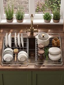 Expandable Over‑The‑Sink Dish Drying Rack, Stretchable Sink Drainer For Most Kitchen Sinks, Fast Water Drain Dish Rack For Plates Bowls Cups Pot Lids Cookware, Space‑Saving Kitchen Counter Sink Organizer - Multicolor - View 9