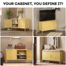 Yellow Steel Storage Cabinet With Adjustable Shelves, Waterproof And Easy To Clean, Keeping Your Living Room, Bedroom Or Entryway Tidy And Organized - 1 - View 4