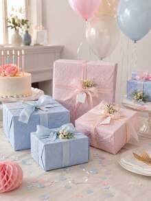 5pcs 2-Design Pastel Gift Wrapping Paper Set, Minimalist Blue Pink Wrap For Birthday, Wedding, Holiday Party, Gift Box Decoration And Gifting - Holiday Edition - View 4