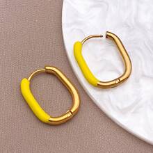 2pcs Fashion Oval Earrings Stainless Steel Oval Gold 20MM Large Round Clip Smooth Metal Earrings Elegant Accessories - Multicolor - View 19