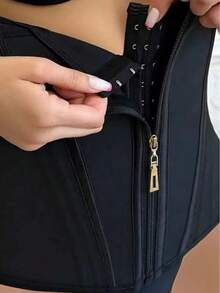 Front Zipper Steel Bone Waist Cincher For Women, Adjustable Hook And Eye Closure, Tummy Control, Waist Shaping And Slimming - Black - View 3