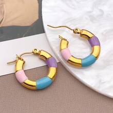 2pcs Fashion Oval Earrings Stainless Steel Oval Gold 20MM Large Round Clip Smooth Metal Earrings Elegant Accessories - Multicolor - View 20