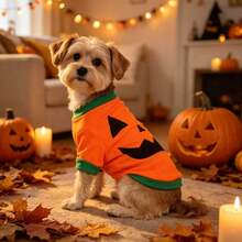 1pc Halloween Pumpkin Head New Style Dog Clothes T-Shirt With Sleeves, Breathable And Comfortable - Orange - View 13