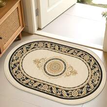1pc Oval Flannel Door Mat, Soft Comfortable Absorbent Non-Slip Machine Washable With Non-Slip Backing, European Floral Scroll Pattern Design, Suitable For Entrance, Living Room, Bedroom, Kitchen, Bathroom, Laundry Room, Patio And Holiday Decor, Multi-Functional Home Floor Mat, Entryway Rug, Kitchen Bathroom Carpet - Multicolor - View 4