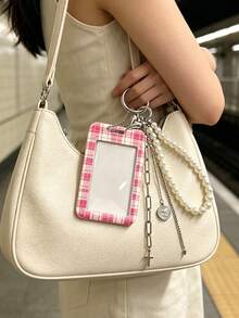 Y2k Colorful Sliding Card Holder Keychain With Pearl Love, Portable Id Badge Holder,Credit Card Holder, Suitable For School/Work/Office/Daily Use - Multicolor - View 9