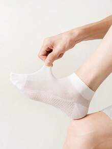 5 Pairs Men Cotton Ankle Socks, Mesh Vent Breathable Moisture‑Wicking Short Socks, Solid Color Ribbed Cuff Lightweight Casual Daily Socks For Summer - Multicolor - View 5