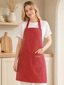 1pc Custom Embroidered Striped Apron, Personalized Text Apron With Front Pocket, Adjustable Shoulder Straps, 5 Optional Colors, Household Cooking Baking Apron, Ideal Holiday Gift For Mom, Dad, Wife, Husband, Family Members For Kitchen, BBQUse - Multicolor - View 11