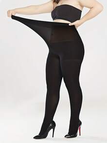 2 Pairs Women's High Elastic Plus Size Tight Glossy Silky Pantyhose - Black - View 5