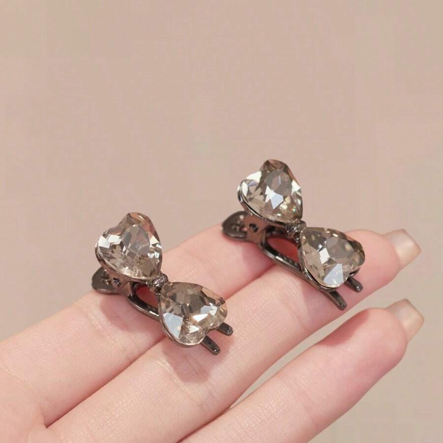 Small Crystal Bow Side Alligator Hair Clip, Premium Forehead Fringe Clip, Mini Bangs Clip With Rhinestones - Multicolor - View 1