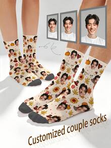 1 Pair Customizable Men's Mid-Calf Socks With Face Pattern, Can Print Any Face On Socks, Personalized Photo Socks, Fun Custom Image Mid-Calf Socks, Suitable For Valentine's Day, Birthday, Gift-Giving, Thanksgiving And Other Occasions, Personalized Customization - Multicolor - View 10