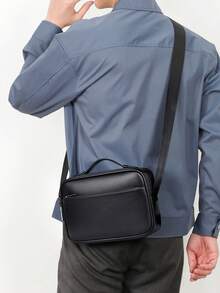Men's Crossbody Bag, Bark Texture One Shoulder Bag, Personalized Handheld Business Bag, Youth Business Versatile Fashion Large Capacity Square Bag - Black - View 2