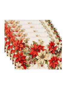1pc Christmas Pattern Printed Table Runner, 4pcs Christmas Pattern Printed Placemats, Suitable For Holiday, Party, Birthday, Dinner, Kitchen Dining Table Decoration, All Season Room Decor, Home Textile Decoration Table Runner - Multicolor - View 11