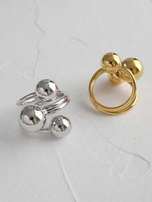 1pc Fashion Asymmetrical Adjustable Exaggerated Three-Ball Open Ring, Luxury High-End Finger Ring - Three-ball Open Ring - View 6