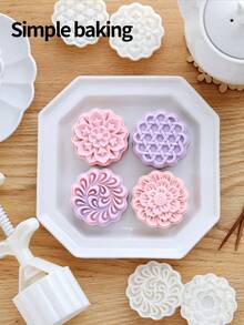 5pcs (1 Bucket With 4 Flower-Shaped Pcs) Geometric Flower Pastry Molds, ABS Plastic Hand-Pressed Mooncake Molds, Dates For Pastry Making Tools, Kitchen Baking Tools, Cookie Cutters. Maamoul Mold. Sweet Dessert-Making Tools - View 12