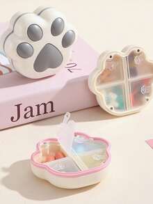 Creative Cute Cat Paw Shaped Pill Box, Large Capacity 8-Compartment Portable Pill Box, Rounded Design, Magnetic Closure, Suitable For Storing Vitamin Tablets, Suitable For Daily Outdoor Activities, Daily Use Or Travel. Storage Box - Multicolor - View 3