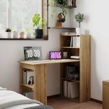Computerbureau met opbergplank, hoekbureau met aangrenzende boekenkast, diverse opbergmogelijkheden, eikenhouten afwerking - A - Bekijken 3