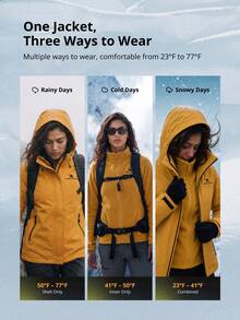 CAMEL CROWN Women's 3-In-1 Hooded Ski Jacket, Waterproof Windproof Detachable Fleece Liner Outdoor Hiking Climbing Coat - Sunflower - View 6