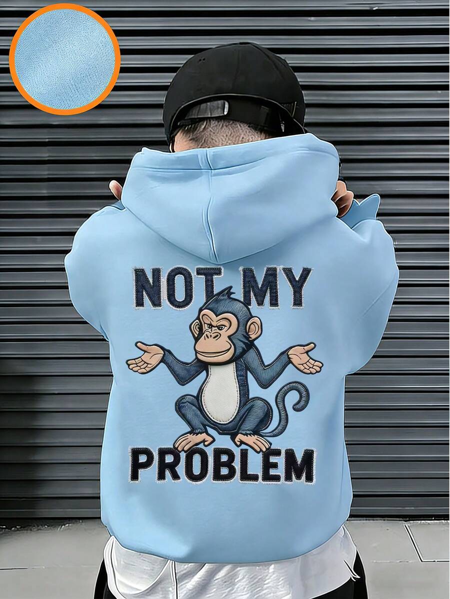 Tween Boy Fun Print Pullover Sweatshirt, Warm And Comfortable Thermal Lined Pullover Sweatshirt For Autumn/Winter - Baby Blue - View 1