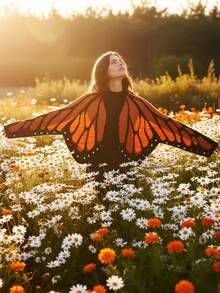 Plus Size Women Cottagecore Butterfly Jacquard Sweater Vintage Knit Cropped Cardigan Ribbed Hem Open Front Top Fall Winter - Orange - View 3
