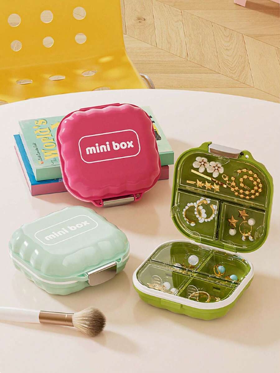 1pc Portable Mini Jewelry Storage Box, Multi‑Compartment Travel Earring Ring Organizer Case, Compact Small Accessory Holder For Daily & Trip Use, Multi‑Color Available,Weekend Trip Organizer,Christmas Stocking Filler.Birthday Small Gift.