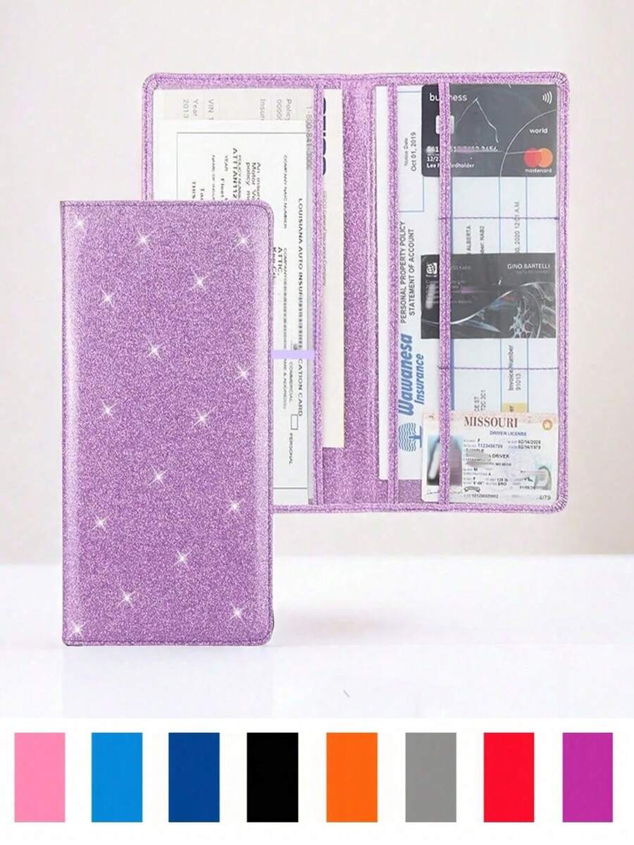 Decorative Car Registration And Insurance Card Holder, With Magnetic Closure Design, Car Glove Box Storage Box - For Storing Documents, Cards, Driving License, Organizing And Storing, Women's Wallet And Handbag, Decorative (Black)