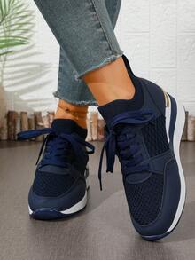 WTKMRSSTEP Women's Height-Increasing Athletic Sneakers, Versatile Casual Thick Sole Platform Lace-Up Slimming Daily Commute Sports Shoes - Blue - View 5