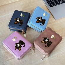Cat And Flower Printed Card Holder Lightweight Fashionable Wallet Suitable For Daily Use For Women Double Zipper Mini Wallet Purse Wallet Card Wallet - Multicolor - View 1