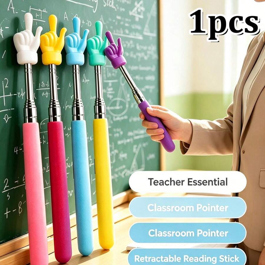 1pc 8-Color Retractable Finger Pointer, Teacher's Telescopic Teaching Pointer, Stainless Steel Mini Retractable Pointer, Kindergarten & Elementary Classroom Whiteboard Reading Guide Stick, Children's Early Education Tutoring Reading Pointer, Lightweight Portable Interactive Game Indicator Stick, Home & School Universal Teaching Aid With Colorful Silicone Handle, Telescopic Pointer For School Back To School Supplies - View 1