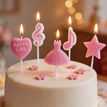 HIBIRTH 5pcs Creative Pink Musical Note Dress Birthday Candles Cake Decoration Supplies Women Birthday Celebration Wish Party Baking Plug-In - View 6