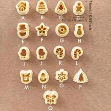 17件組聖誕聚合物黏土模具套裝，薑餅人、雪花、樹、星星、房子、鈴鐺、糖果棒造型，DIY黏土耳環珠寶製作工具，高精度 - 黃色 - 查看 8
