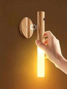 1 Peça Luz Noturna com Sensor de Movimento Magnético Portátil, Lâmpada LED Recarregável com Montagem na Parede com Padrão de Madeira, 3 Modos de Cor, Carregamento Tipo-C Luz de Indução Sem Fio para Corredor, Guarda-Roupa e Quarto - Luminária de parede com sensor de luz ambiente de três cores - Visão 5