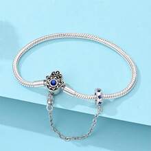 S925 Sterling Silver Snake Bone Bracelet, Heart Cross And Fatima Hand Clasp, Paired With Star Safety Chain, Vintage Hollow Inlaid Stone Design, Customizable DIY Beaded, Secure Clasp, Women's Luxury Accessory, Comes With Exquisite Gift Box. - Silver - View 7