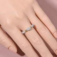 1pc Bohemian Style 3mm Natural Stone Rose Quartz Aquamarine Sparkling Faceted Round & Irregular Beads Elastic String Ring, Minimalist Elegant Beaded Ring For Women Stacking, Friendship Memorial Gift - Multicolor - View 5