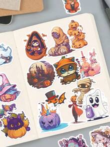 50Pcs Kawaii Spooky Halloween Stickers, Cartoon Ghost Pumpkin Witch Bat Zombie Waterproof Decals For Luggage Notebook DIY Craft Holiday Gift, Cute Stickers - Multicolor - View 4